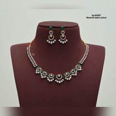 Emerald Accent Diamond Replica Necklace Set – Elegant Bridal & Party Wear Jewelry