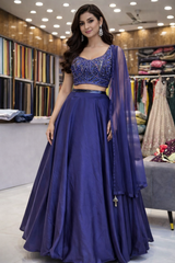 Navy Blue Ready-Made Lehengawith Embroidered Blouse | Readytowear for Weddings & Parties