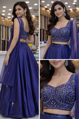 Navy Blue Ready-Made Lehengawith Embroidered Blouse | Readytowear for Weddings & Parties