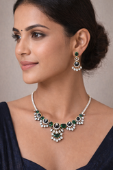 Emerald Accent Diamond Replica Necklace Set – Elegant Bridal & Party Wear Jewelry