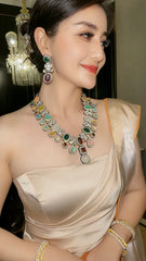 traditional navratna temple necklace set