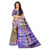 Handwoven Kanchi Silk Saree with Zari Work for Indian Weddings - Peacock Blue