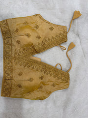 Readymade Stretchable Saree Blouse - Gold/Tan Floral Embroidered, Size 36-40