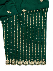 Green Satin Silk Saree Blouse - Kundan Pearl Embroidered Tie-Back Top (Bust 38-42)