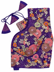 Deep Purple Saree Blouse - Savyasachi Style Floral Embroidered Tie-Back Top (Bust 38-42)