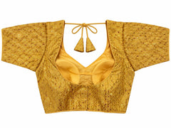 Gold Banarasi Saree Blouse - Sequin Bead Embroidered Tie-Back Top (Bust 38-42)