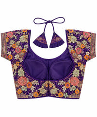 Deep Purple Saree Blouse - Savyasachi Style Vine Embroidered Scoop Neck Top (Bust 38-42)