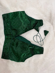 Readymade Stretchable Saree Blouse - Dark Green Plain Shimmer, Size 36-40