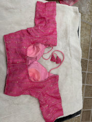 Readymade Stretchable Saree Blouse - Pink Sequin Stripe, Size 36-40