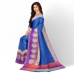 Talahi Collections Blue & Purple Silk Blend Party Wear Saree with Contrast Border - Saree