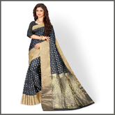 Talahi Collections Navy Blue & Gold Banarasi-Style Saree with Zari Border - Party Wear Saree