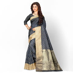 Talahi Collections Navy Blue & Gold Banarasi-Style Saree with Zari Border - Party Wear Saree