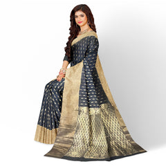 Talahi Collections Navy Blue & Gold Banarasi-Style Saree with Zari Border - Party Wear Saree