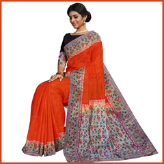 Talahi Collections Orange Floral Border Party Wear Saree with Pallu - Wedding Saree