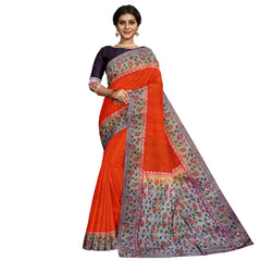 Talahi Collections Orange Floral Border Party Wear Saree with Pallu - Wedding Saree