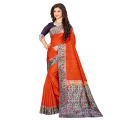 Talahi Collections Orange Floral Border Party Wear Saree with Pallu - Wedding Saree