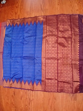 Shenori Blue & Copper Zari Border Silk Saree - Wedding Party Wear Saree