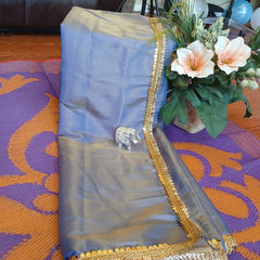 Talahi Collections Blue Silk-Blend Saree Gold Border - Wedding Party Wear Saree