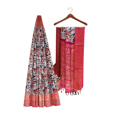 Mangalagiri Handloom Cotton Silk Floral Saree with Contrast Border - Saree