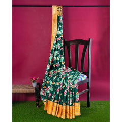Green Floral Saree with Gold Border | Talahi Collections