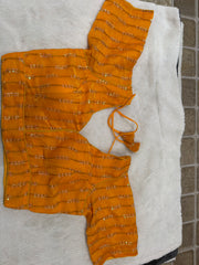 Readymade Stretchable Saree Blouse - Mustard Sequin Stripe, Size 36-40