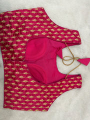 Readymade Stretchable Saree Blouse - Pink/Rose Brocade, Size 36-40