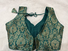 Readymade Stretchable Saree Blouse - Teal Brocade, Size 36-40