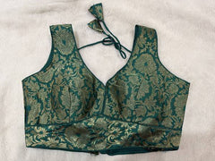 Readymade Stretchable Saree Blouse - Teal Brocade, Size 36-40