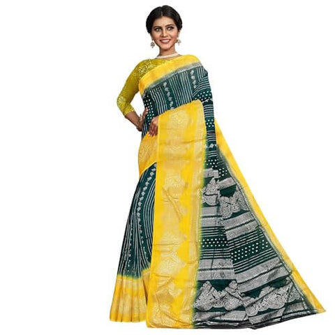 Ta la hi Collections Women's Saree, Silk Saree with Mica print, Indian Traditional Silk Saree for Women, Festival Saree, Wedding Gift Sari -Green and Yellow