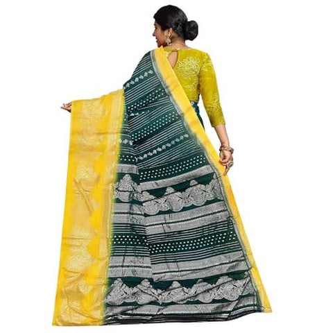 Ta la hi Collections Women's Saree, Silk Saree with Mica print, Indian Traditional Silk Saree for Women, Festival Saree, Wedding Gift Sari -Green and Yellow