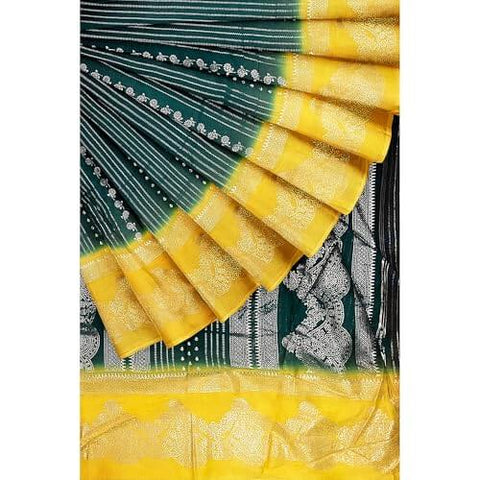 Ta la hi Collections Women's Saree, Silk Saree with Mica print, Indian Traditional Silk Saree for Women, Festival Saree, Wedding Gift Sari -Green and Yellow