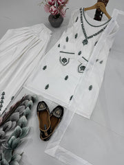 White Embroidered Suit Set (Fully Stitched) Fabric & Work Details