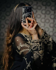 🖤 Royal Black Velvet Touch Embroidered Suit Set with Dupatta