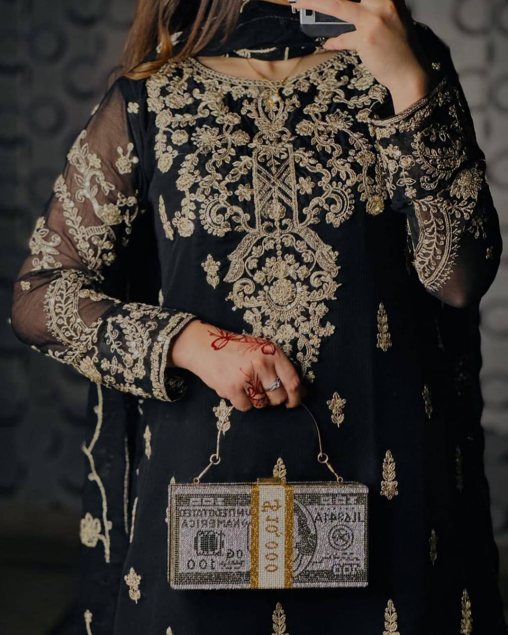 🖤 Royal Black Velvet Touch Embroidered Suit Set with Dupatta
