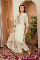 Subtle Sophistication: Cream Embroidered Suit Set with Dupatta