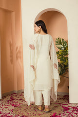 Subtle Sophistication: Cream Embroidered Suit Set with Dupatta