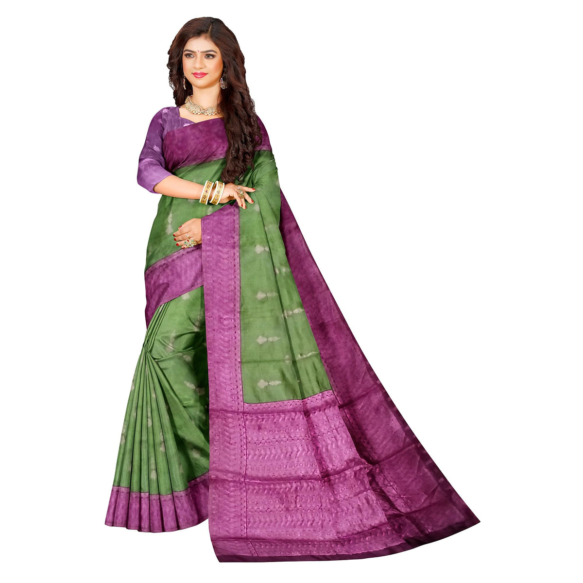 Ta la hi Collections Indian Banarasi Silk Saree, Lichi Kota Silk Saree for Women with Unstitched Blouse, Partywear Wedding Gift Sari- Green