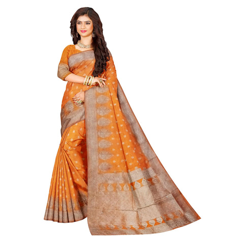 Generic Ta la hi Collections Women's Semi Dola Silk Saree for Women with Unstitched Blouse for Wedding Party with Rhinestone Zari Border -Yellow