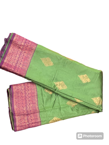 Ta la hi Collections Indian Banarasi Silk Saree, Lichi Kota Silk Saree for Women with Unstitched Blouse, Partywear Wedding Gift Sari- Green