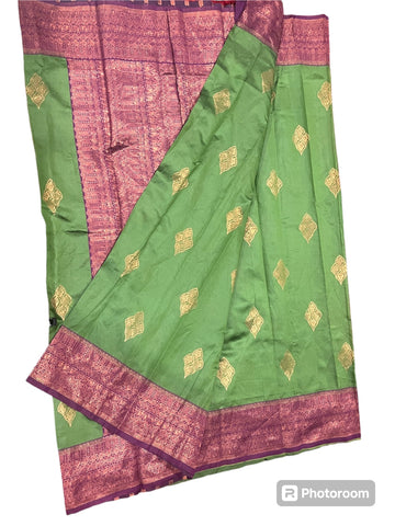 Ta la hi Collections Indian Banarasi Silk Saree, Lichi Kota Silk Saree for Women with Unstitched Blouse, Partywear Wedding Gift Sari- Green