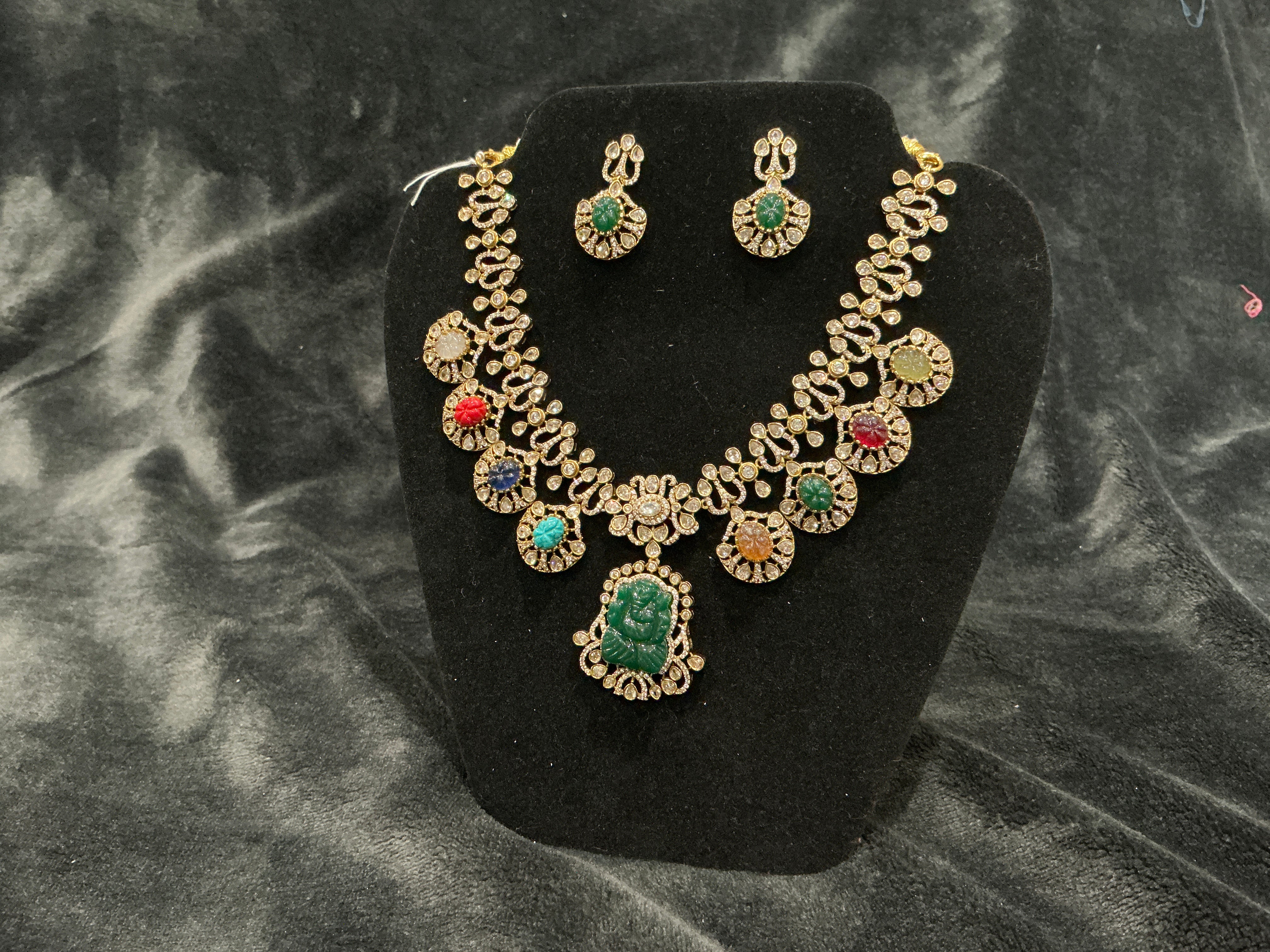 traditional navratna temple necklace set