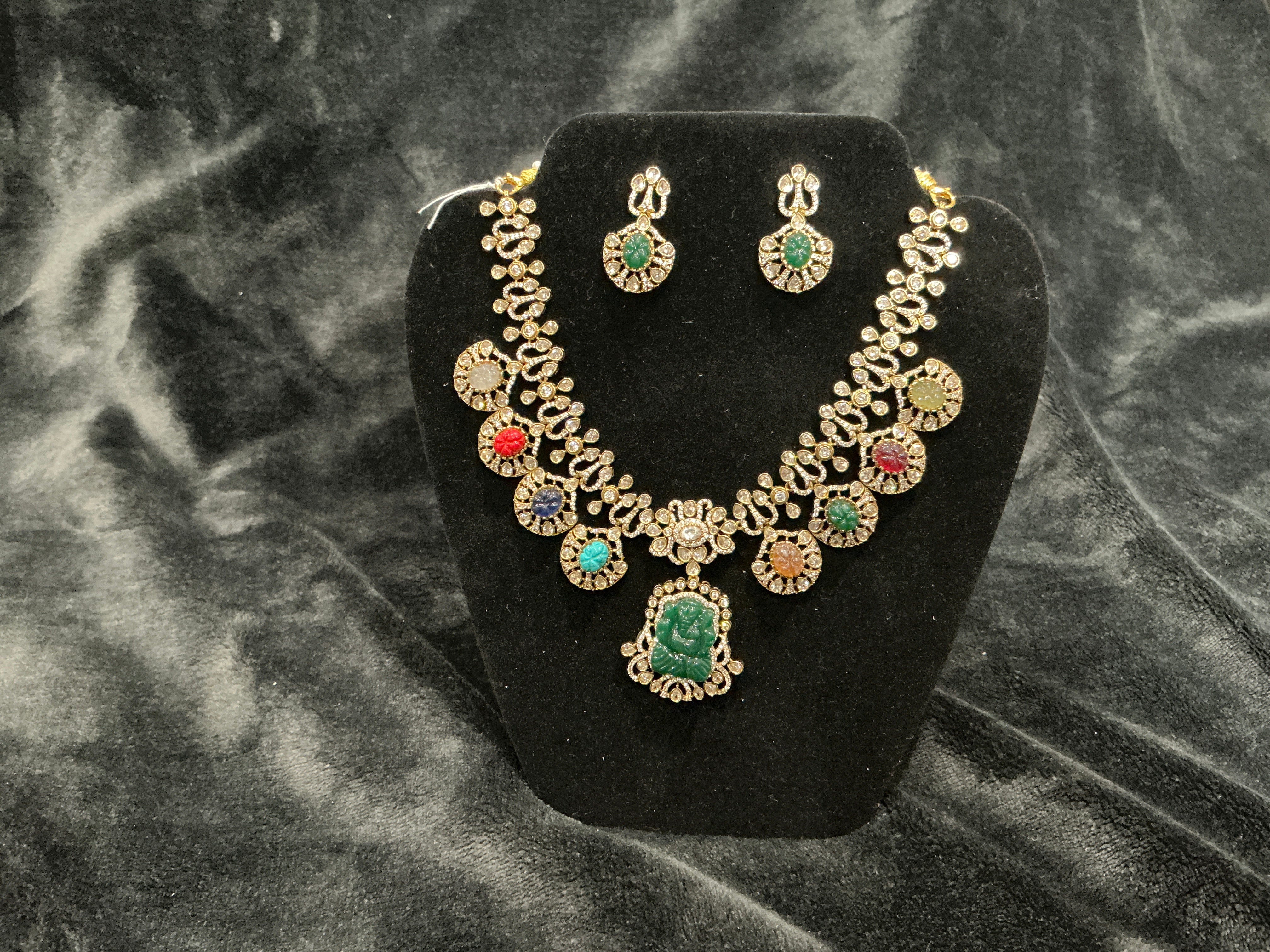 traditional navratna temple necklace set