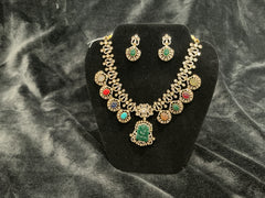 traditional navratna temple necklace set