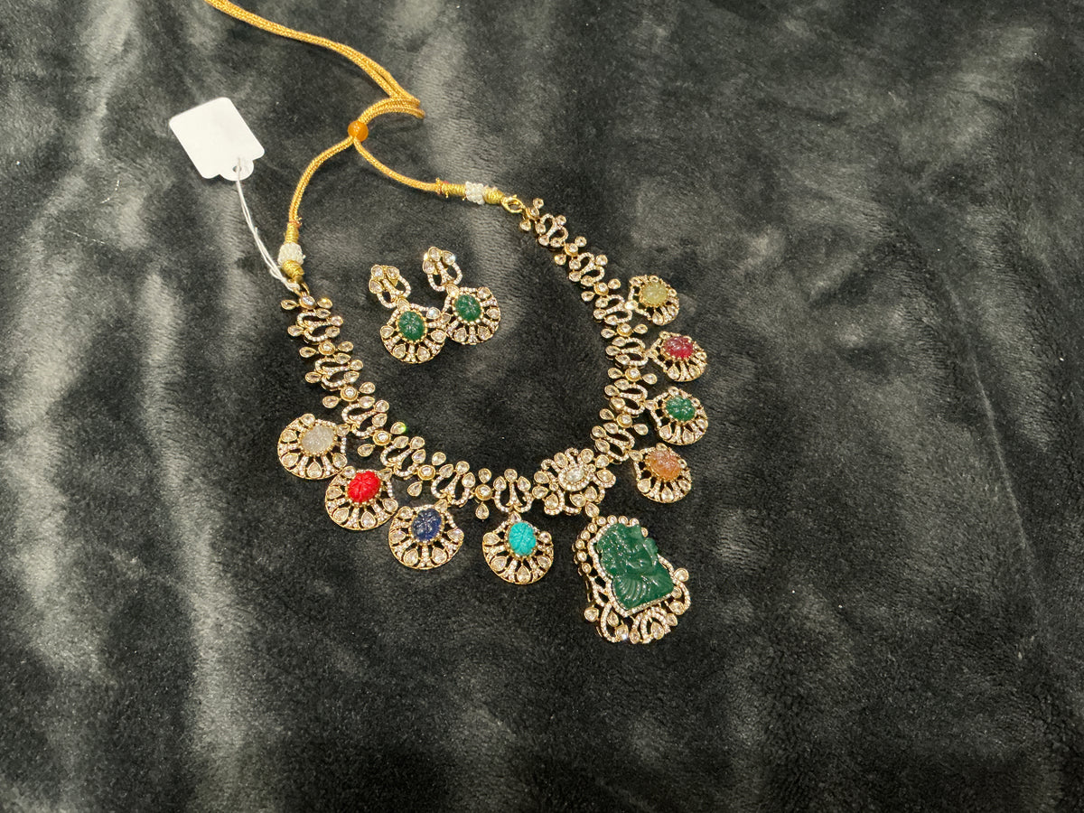 traditional navratna temple necklace set