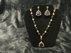 Multicolor Polki Moissanite Drop Necklace Set – Statement Pendant Design