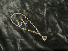 Multicolor Polki Moissanite Drop Necklace Set – Statement Pendant Design