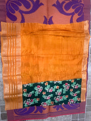 Elegant Dark Green Floral Printed Dola Silk Saree with Zari Border – Festival & Wedding Wear Silk Blend Saree