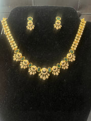 Designer emerald green gemstone CZ necklace set for weddings and festive occasions