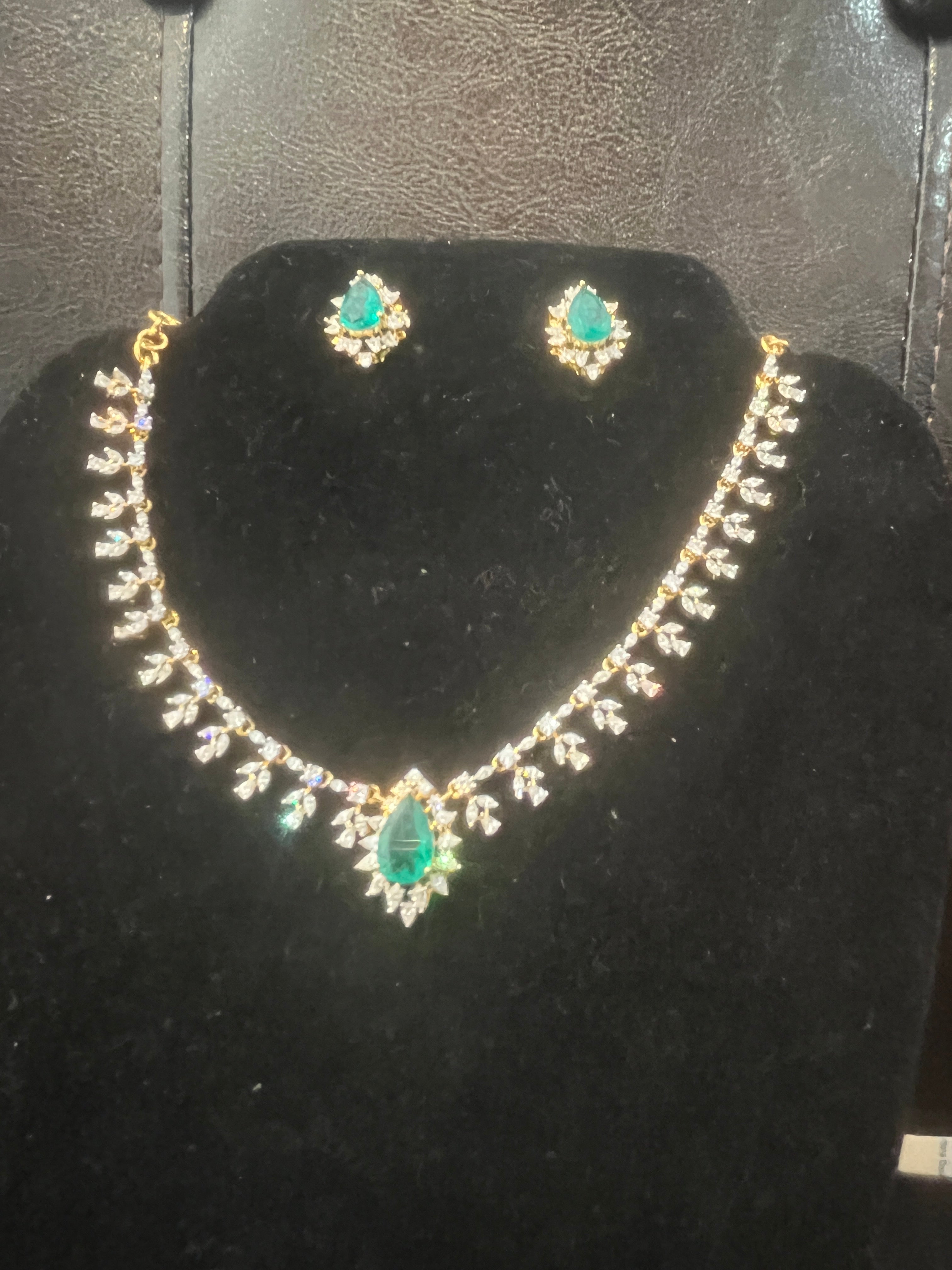 Luxury emerald and cubic zirconia necklace set for festive celebrations