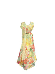 Yellow Floral Printed Organza Lehenga Set